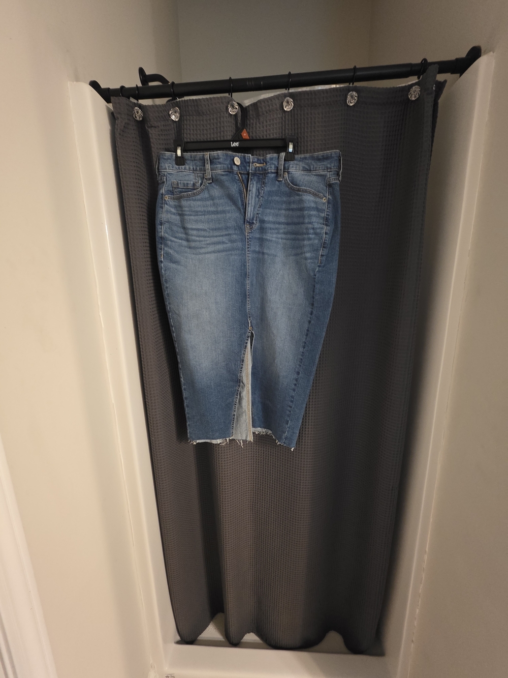 Mid-Blue Denim Pencil Skirt with Front Slit